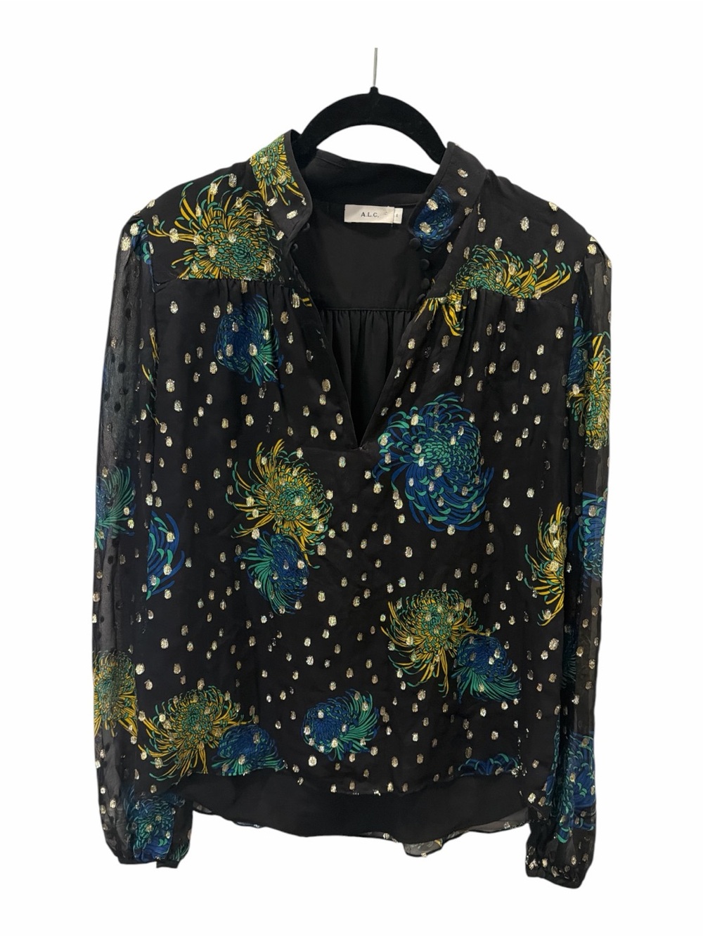 A.L.C. Floral blouse with metallic dot detail size 6